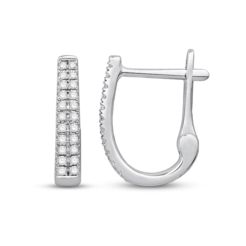 0.23 CT. T.W. Diamond Double Row Huggie Hoop Earrings in 10K White Gold|Peoples Jewellers