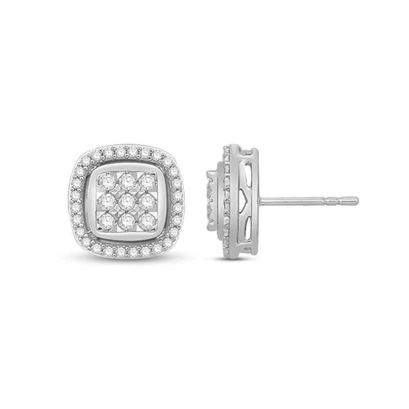 0.45 CT. T.W. Composite Cushion-Shaped Diamond Frame Stud Earrings in 10K White Gold|Peoples Jewellers