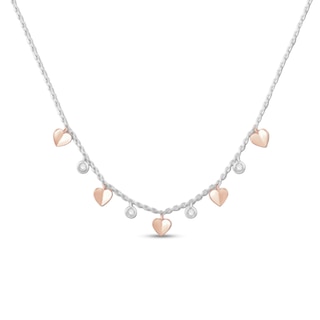 0.18 CT. T.W. Diamond Alternating Heart Station Pendant in Sterling Silver and 10K Rose Gold – 19"