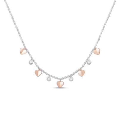 0.18 CT. T.W. Diamond Alternating Heart Station Pendant in Sterling Silver and 10K Rose Gold – 19"