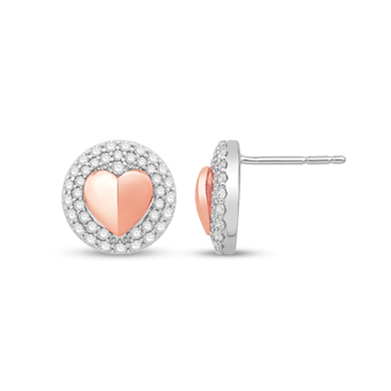 0.45 CT. T.W. Diamond Double Frame Heart Stud Earrings in 10K Two-Tone Gold|Peoples Jewellers