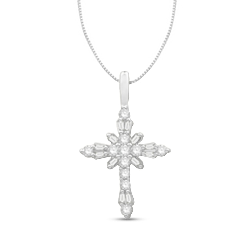 0.29 CT. T.W. Baguette and Round Diamond Cross Pendant in 10K White Gold – 19"|Peoples Jewellers