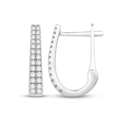 0.45 CT. T.W. Diamond Double Row Hoop Earrings in 14K White Gold