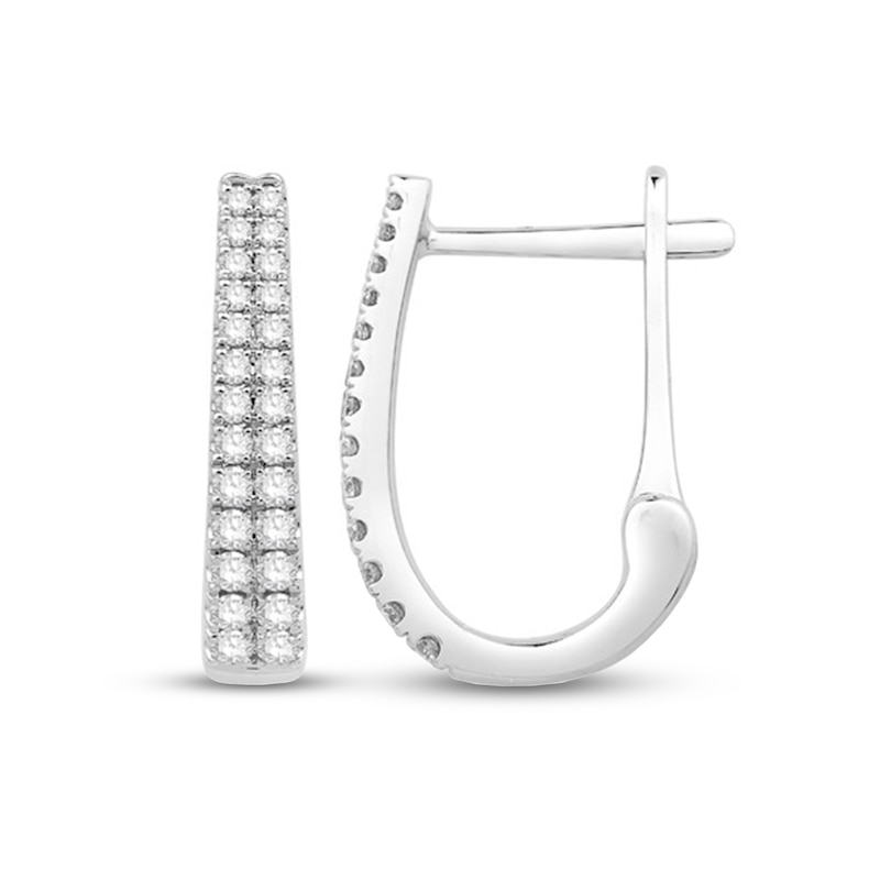 0.45 CT. T.W. Diamond Double Row Hoop Earrings in 14K White Gold|Peoples Jewellers