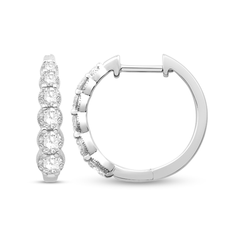 0.95 CT. T.W. Diamond Graduated Hoop Earrings in 10K White Gold|Peoples Jewellers
