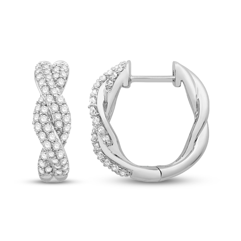 0.58 CT. T.W. Diamond Twist Double Row Hoop Earrings in 10K White Gold|Peoples Jewellers