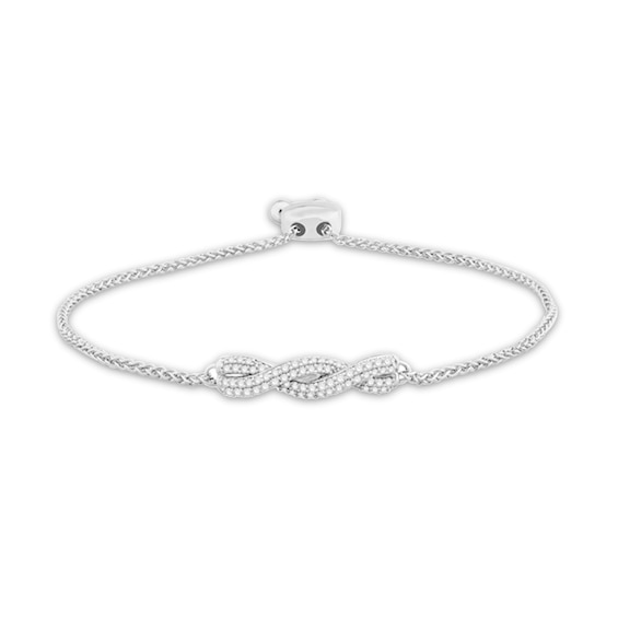 0.37 CT. T.W. Diamond Twist Double Row Bolo Bracelet in 10K White Gold – 9.5"