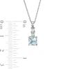 6.0mm Cushion-Cut Aquamarine and 0.08 CT. T.W. Baguette and Round Diamond Drop Pendant in 14K White Gold