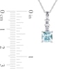 Thumbnail Image 4 of 6.0mm Cushion-Cut Aquamarine and 0.08 CT. T.W. Baguette and Round Diamond Drop Pendant in 14K White Gold