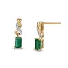 Thumbnail Image 0 of Emerald-Cut Emerald and Diamond Accent Twist Drop Earrings in 14K Gold