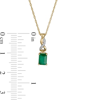 Emerald-Cut Emerald and Diamond Accent Twist Drop Pendant in 14K Gold