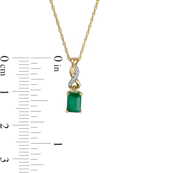 Emerald-Cut Emerald and Diamond Accent Twist Drop Pendant in 14K Gold