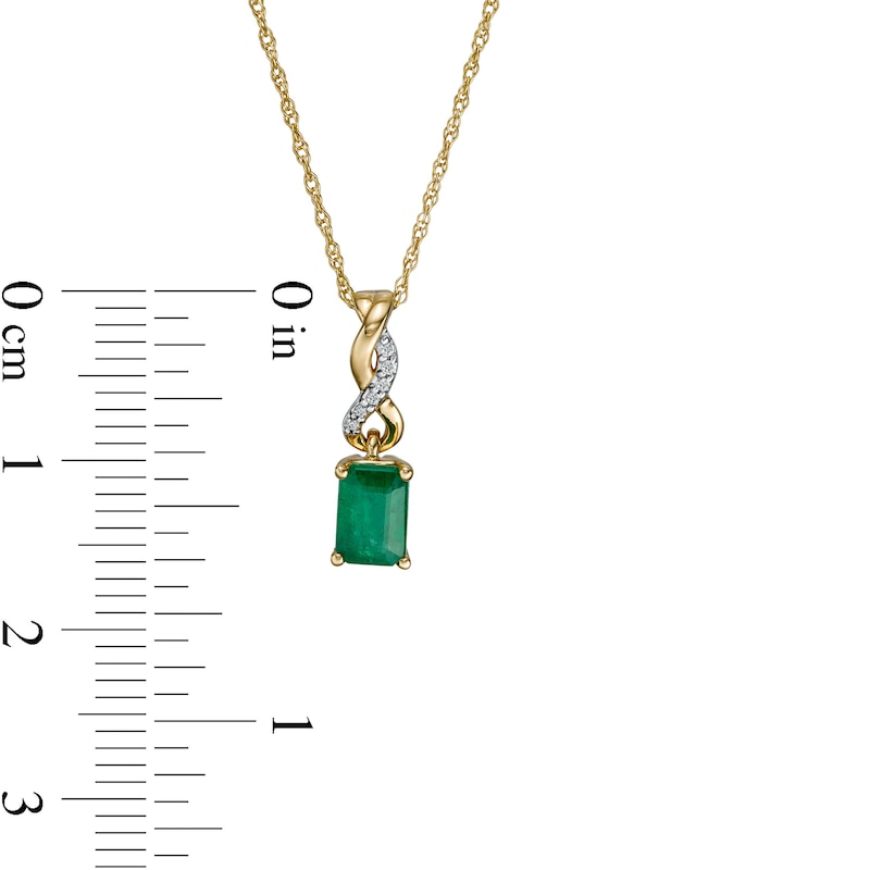 Emerald-Cut Emerald and Diamond Accent Twist Drop Pendant in 14K Gold