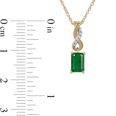 Emerald-Cut Emerald and Diamond Accent Twist Drop Pendant in 14K Gold