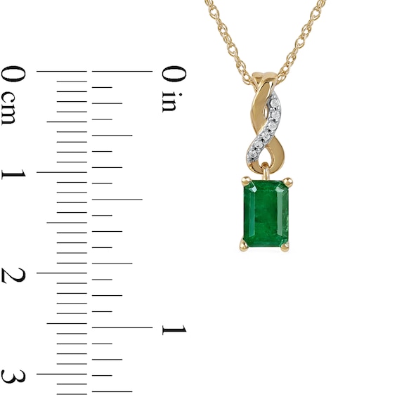 Emerald-Cut Emerald and Diamond Accent Twist Drop Pendant in 14K Gold