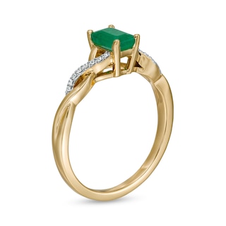 Emerald-Cut Emerald and 0.05 CT. T.W. Diamond Twist Shank Ring in 14K Gold