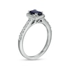 Thumbnail Image 2 of Emerald-Cut Blue Sapphire and 0.20 CT. T.W. Baguette and Round Diamond Frame Alternating Shank Ring in 14K White Gold