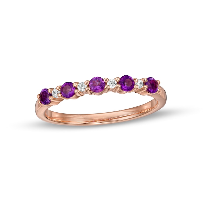 Amethyst and 0.05 CT. T.W. Diamond Alternating Five Stone Stackable Ring in 14K Rose Gold