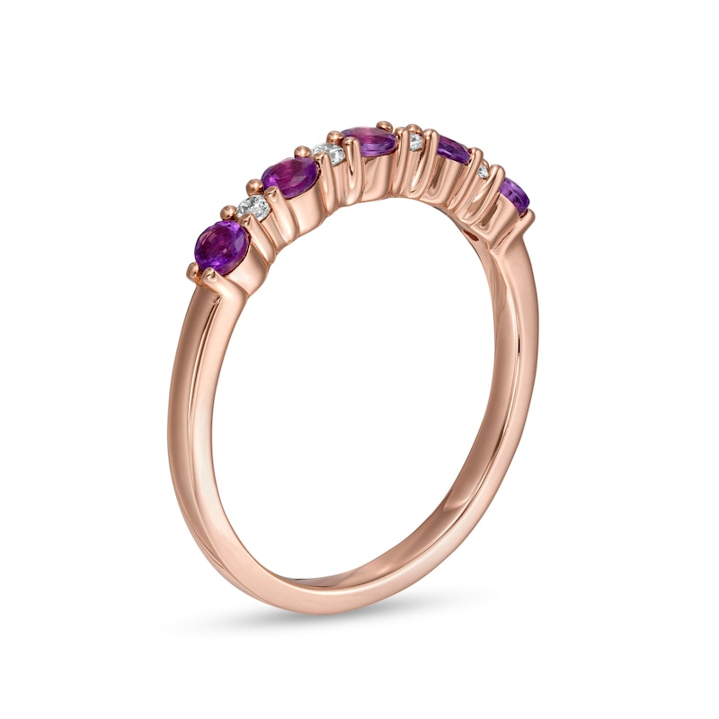 Amethyst and 0.05 CT. T.W. Diamond Alternating Five Stone Stackable Ring in 14K Rose Gold