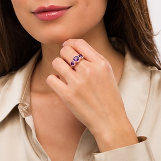 Amethyst and 0.20 CT. T.W. Diamond Frame Three Stone Ring in 14K Rose Gold