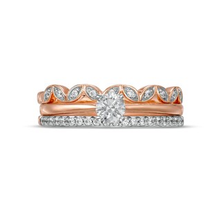 0.37 CT. T.W. Diamond Alternating Leaf Three Piece Bridal Set in 10K Rose Gold (J/I3)