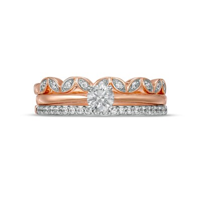 0.37 CT. T.W. Diamond Alternating Leaf Three Piece Bridal Set in 10K Rose Gold (J/I3)