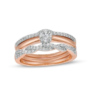 0.45 CT. T.W. Diamond Twist Three Piece Bridal Set in 10K Rose Gold (J/I3)