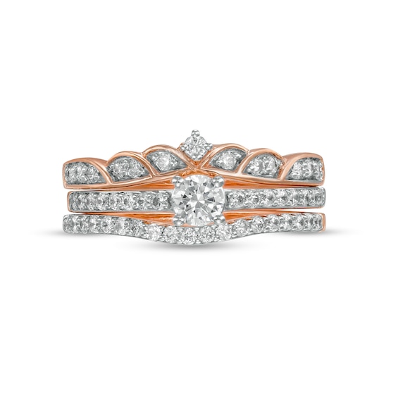 0.58 CT. T.W. Diamond Contour Tiara Three Piece Bridal Set in 10K Rose Gold (J/I3)