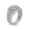 0.69 CT. T.W. Diamond Cushion-Shaped Frame Vintage-Style Three Piece Bridal Set in 10K White Gold (J/I3)