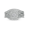 0.69 CT. T.W. Diamond Cushion-Shaped Frame Vintage-Style Three Piece Bridal Set in 10K White Gold (J/I3)