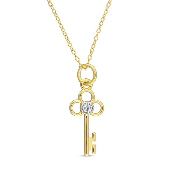 Diamond Accent Key Pendant in Sterling Silver with Yellow Rhodium