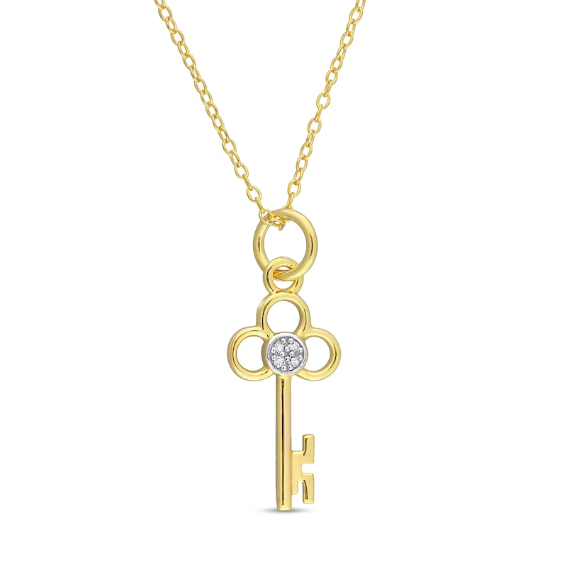 Diamond Accent Key Pendant in Sterling Silver with Yellow Rhodium|Peoples Jewellers