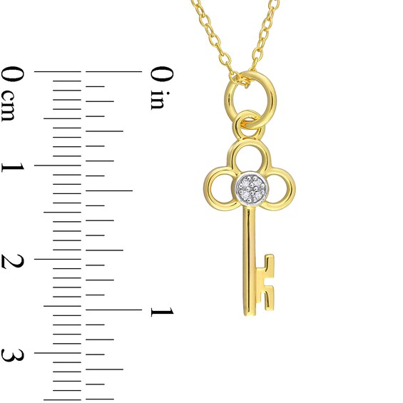 Diamond Accent Key Pendant in Sterling Silver with Yellow Rhodium