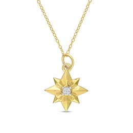 Diamond Accent North Star Pendant in Sterling Silver with Yellow Rhodium