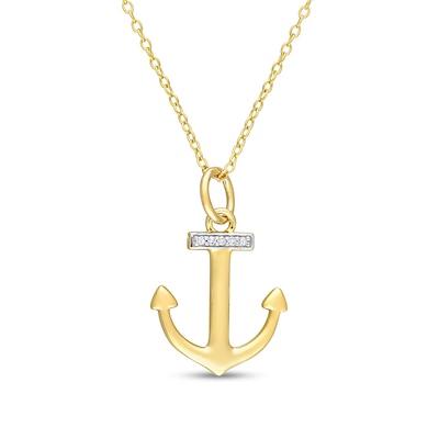 Diamond Accent Anchor Pendant in Sterling Silver with Yellow Rhodium