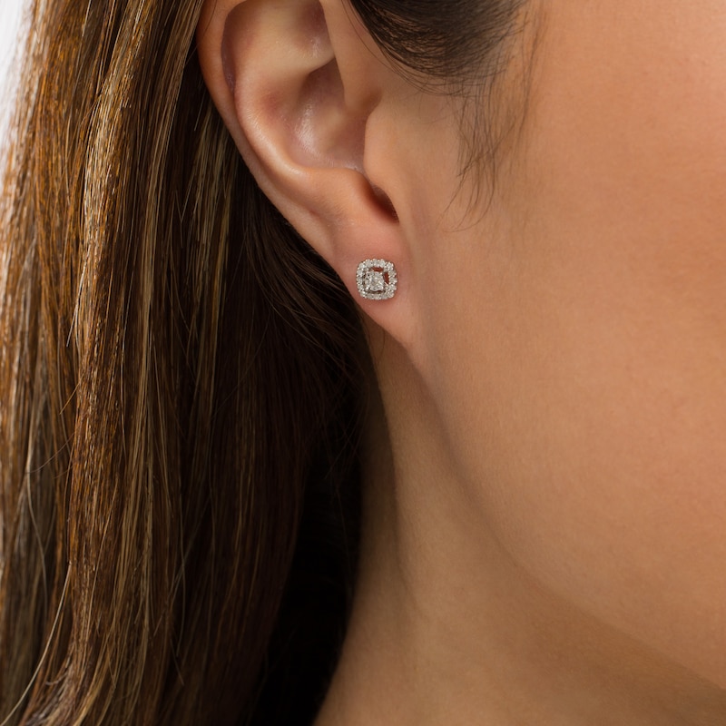 0.145 CT. T.W. Diamond Cushion-Shaped Frame Stud Earrings in 10K White Gold (J/I3)|Peoples Jewellers