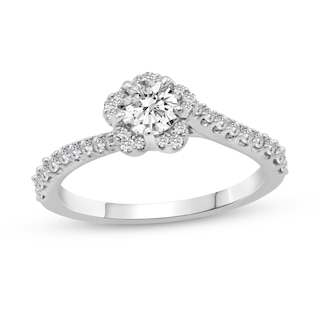 0.66 CT. T.W. Diamond Flower Frame Bypass Engagement Ring in 14K White Gold