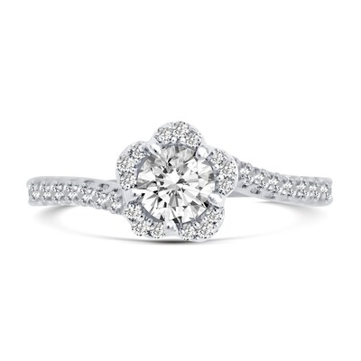 0.66 CT. T.W. Diamond Flower Frame Bypass Engagement Ring in 14K White Gold