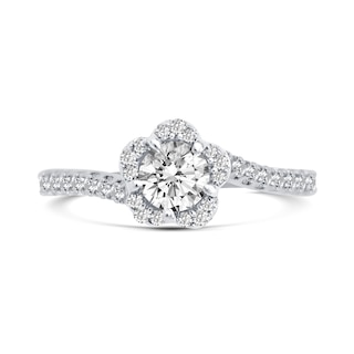 0.66 CT. T.W. Diamond Flower Frame Bypass Engagement Ring in 14K White Gold