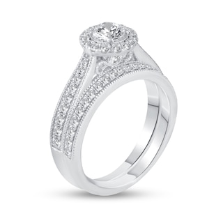 0.89 CT. T.W. Diamond Frame Bridal Set in 14K White Gold