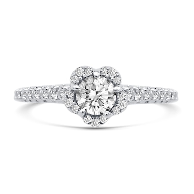 0.66 CT. T.W. Diamond Flower Frame Engagement Ring in 14K White Gold