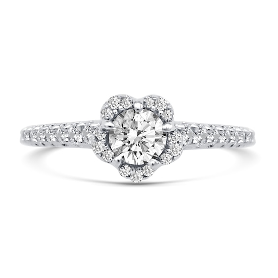 0.66 CT. T.W. Diamond Flower Frame Engagement Ring in 14K White Gold