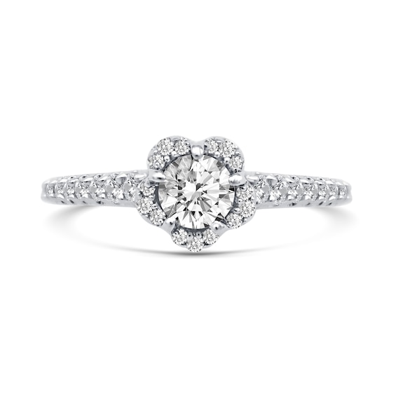 0.66 CT. T.W. Diamond Flower Frame Engagement Ring in 14K White Gold