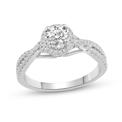 0.66 CT. T.W. Diamond Frame Split Shank Engagement Ring in 14K White Gold