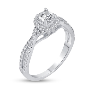 0.66 CT. T.W. Diamond Frame Split Shank Engagement Ring in 14K White Gold