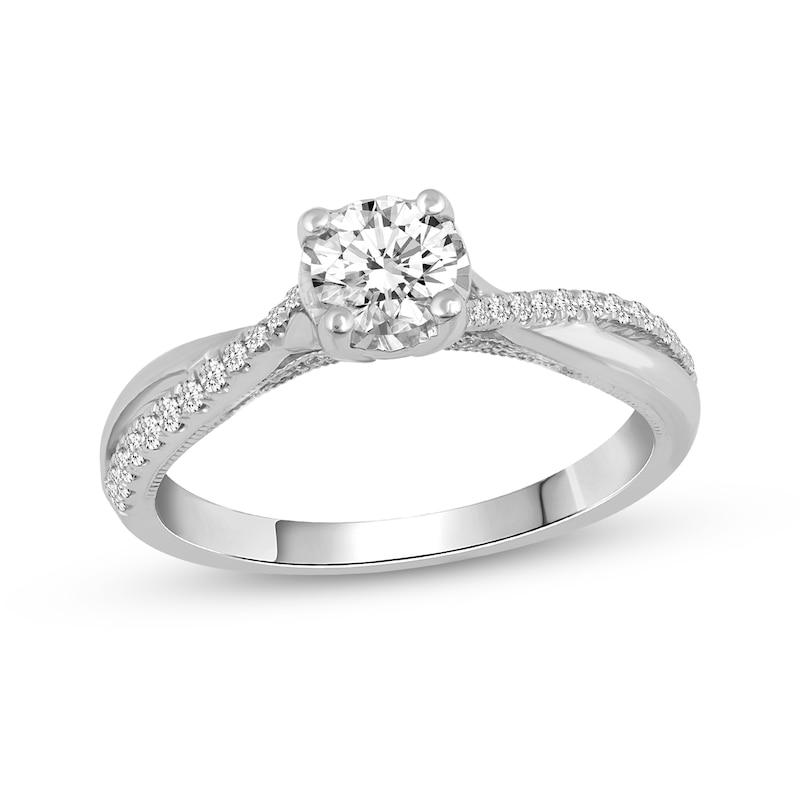 0.55 CT. T.W. Diamond Twist Shank Engagement Ring in 14K White Gold