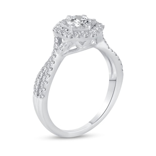 0.66 CT. T.W. Diamond Hexagon Frame Twist Shank Engagement Ring in 14K White Gold