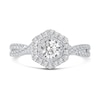 0.66 CT. T.W. Diamond Hexagon Frame Twist Shank Engagement Ring in 14K White Gold