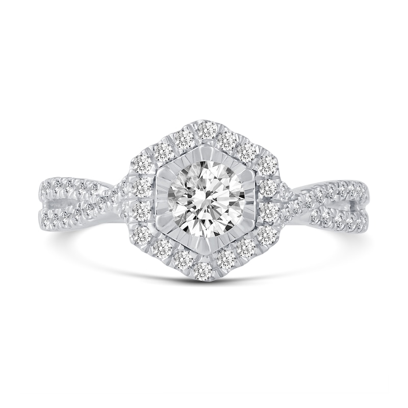0.66 CT. T.W. Diamond Hexagon Frame Twist Shank Engagement Ring in 14K White Gold|Peoples Jewellers