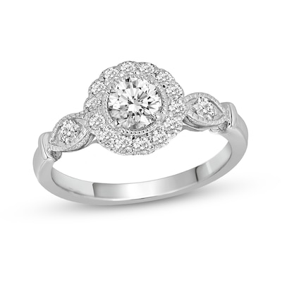 0.90 CT. T.W. Diamond Flower Frame Marquise-Shaped Collar Bridal Set in 14K White Gold